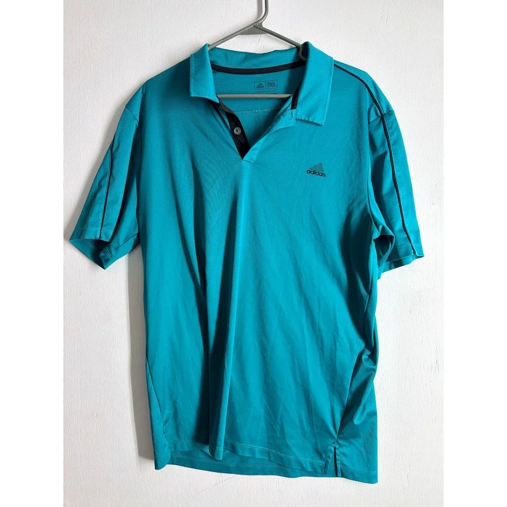 Adidas Golf Polo Shirt Mens Large Teal Blue Short Sleeve Performance Activewear